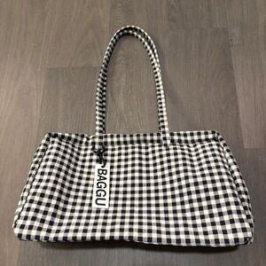 BAGGU medium Nylon Bowler Bag Black & White Gingham